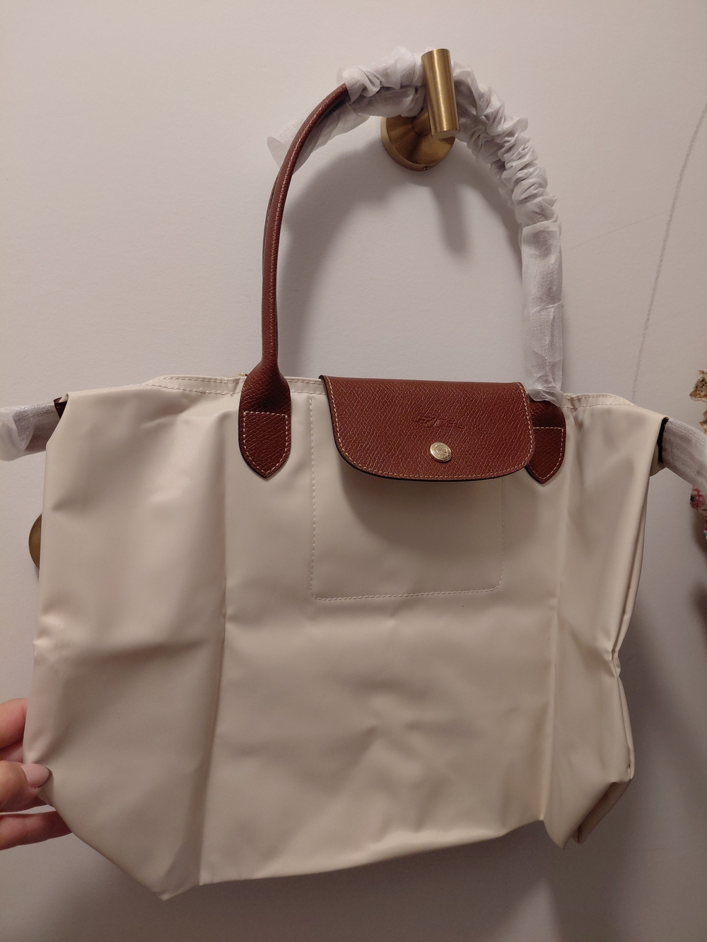 Longchamp Beige Tote with Brown Leather Trim - Picture 4 of 4